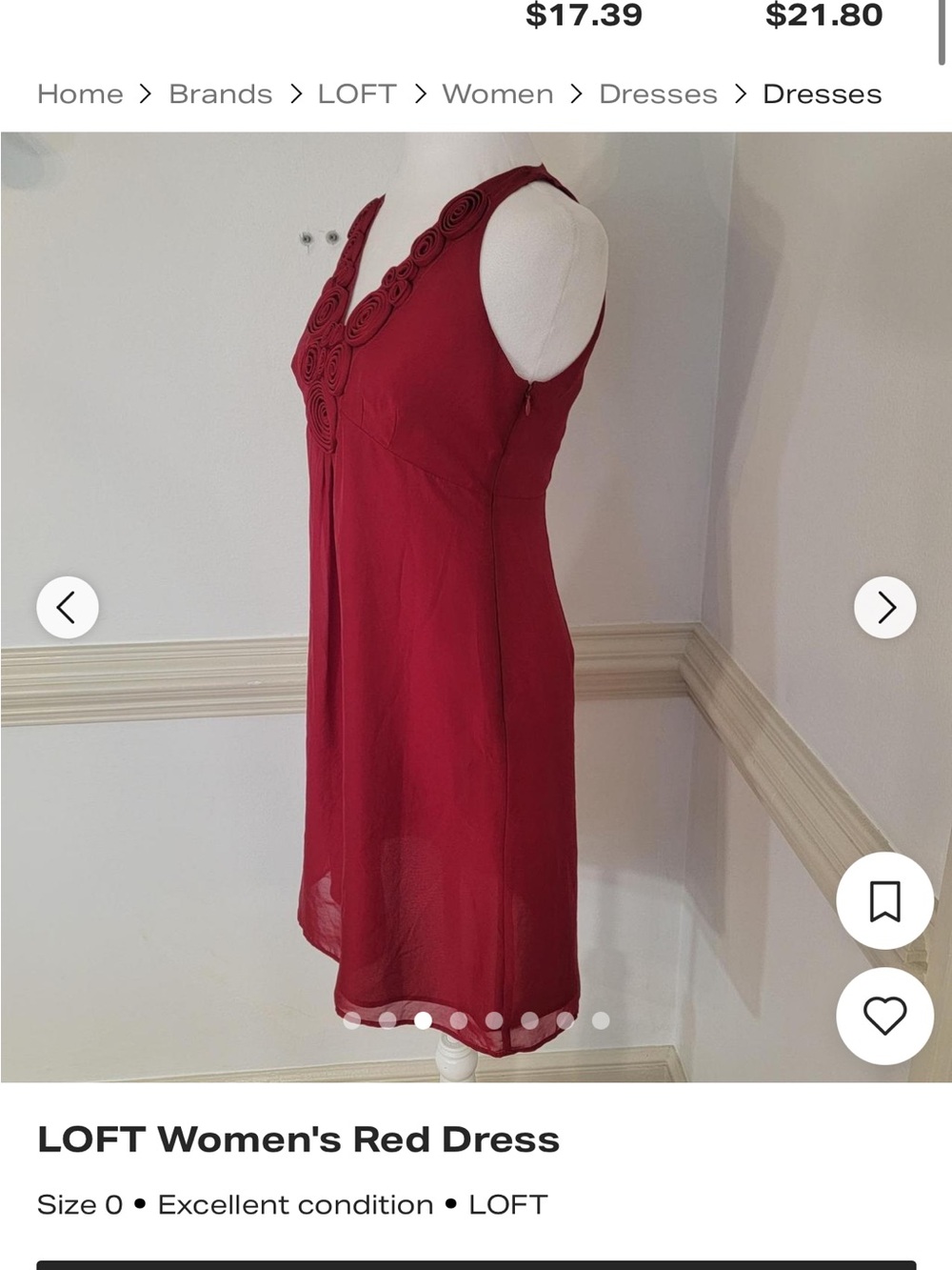 Ann Taylor Loft V-Neck Burgundy Sleeveless Dress with Rosettes size 4P red - Picture 3 of 8